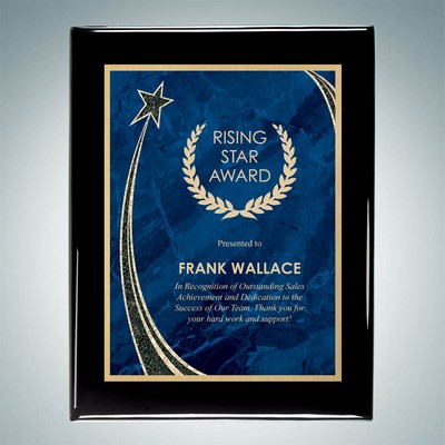 Black Piano Finish Wall Plaque w/ Blue Rising Star Plate (9"x12")