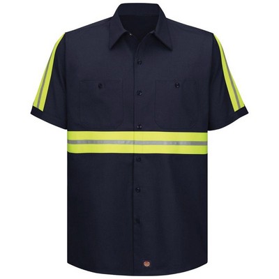 Red Kap® Navy Blue Enhanced Visibility Short Sleeve Cotton Work Shirt