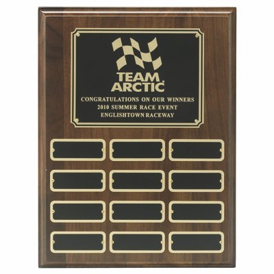 Walnut Multiple Plate Plaque w/12 Black Screened Name Plates (9"x 12")