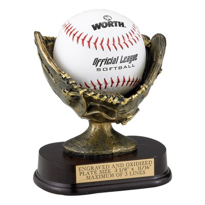 6" Resin Softball Glove Trophy w/Engraving Plate