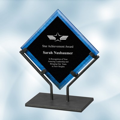 Blue Galaxy Acrylic Plaque Award w/ Iron Stand (Large)