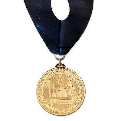 2" Science Brite Laser Medal w/ Stock Millennium Neck Ribbon