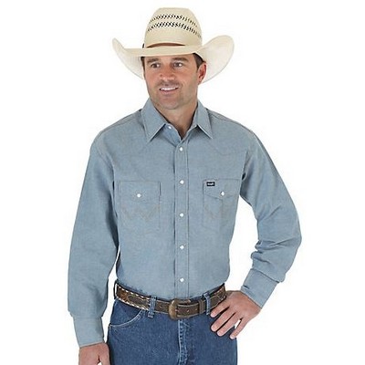 Wrangler® Men's Firm Finish Chambray Blue Cowboy Cut® Western Long Sleeve Work Shirt