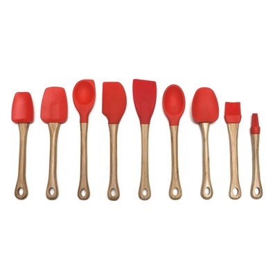 Silicone Red Angled Spatula w/ Bamboo Handle