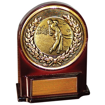 Stock 5 1/2" Medallion Award With 2" Golf Male Coin and Engraving Plate