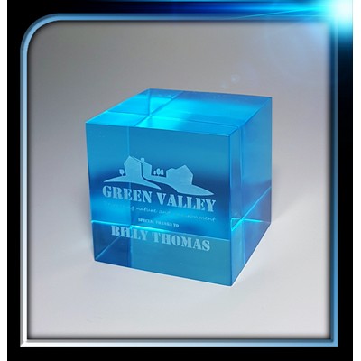 Corporate Series Blue Cube Paper Weight (2"x2"x2")