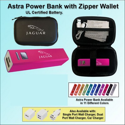 Astra Power Bank Gift Set in Zipper Wallet 1800 mAh - Pink