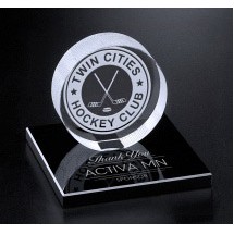 Hockey Puck on Black Glass Base 3-3/8"