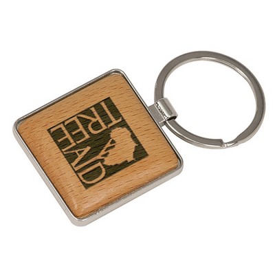 1.56" x 1.56" Silver/Wood Square Keychain