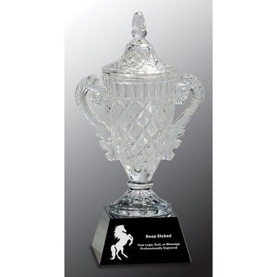 12 3/4" Crystal Cup on Black Pedestal Base Crystal Award