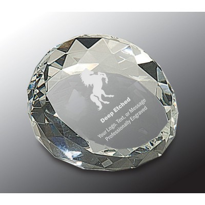 2 1/2" x 1 3/4" Clear Round Crystal Facet Paperweight Award