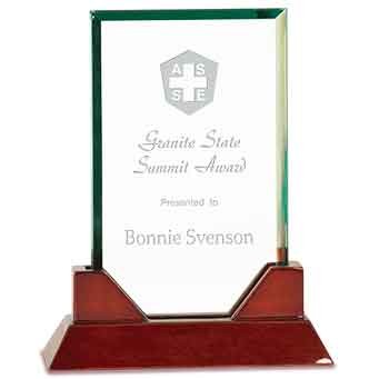 8 3/4" Rectangle Prestige Glass Award with Rosewood Piano Finish Base