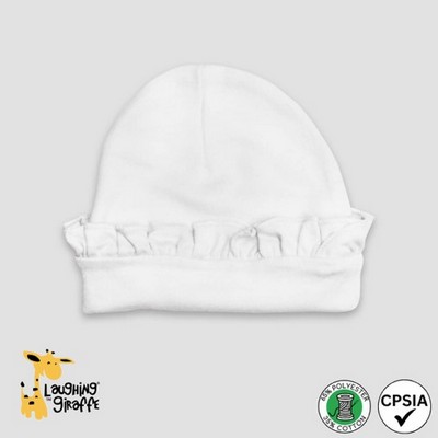 Baby Ruffle Beanie Hats White 65% Polyester 35% Cotton- Laughing Giraffe®