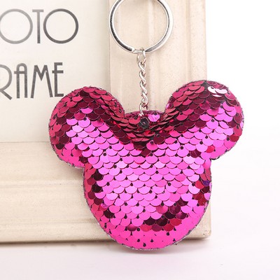 Mouse Shaped Reversible Sequins Keychain