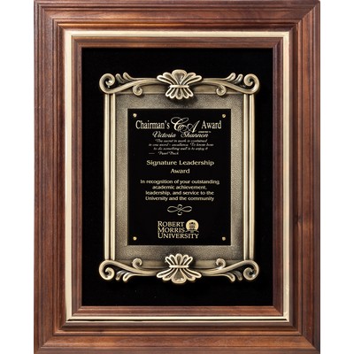 Solid American Walnut Frame with Scroll Metal Casting Plaque 14 1/2 x 17 1/2"