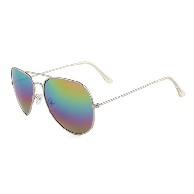 Sunglasses - Multicolored Mirror Lenses - Silver Frames