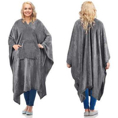 Fleece Wearable Blanket Poncho For Adult Women Men