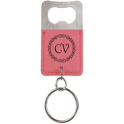 Pink Leatherette Rectangle Bottle Opener Keychain – Laserable