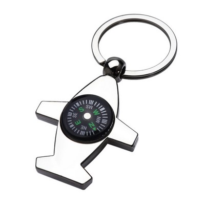 Plane Shaped Metal Compass Keychain