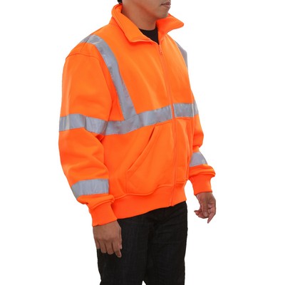 Front Zipper Closure Hooded Sweatshirt w/ Detachable Hood- Fluorescent Red-Orange