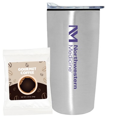 Promo Revolution - 20 Oz. Straight Tumbler w/Plastic Liner Gift Set w/Gourmet Coffee Packet