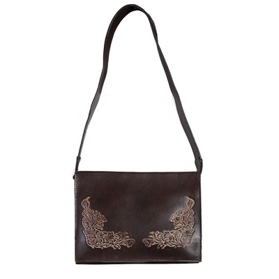 Ladies Leather Handbag w/Floral Design