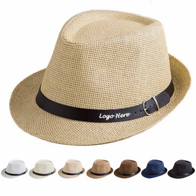 Leather Decorative Band Straw Fedora Hat