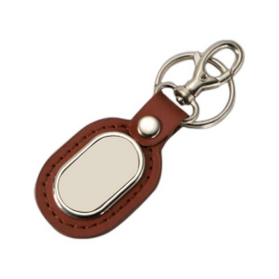 Stitched Edge Oval Shaped Leatherette Keyring With Hook