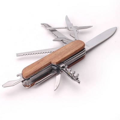 11 in 1 Folding Pocket Knife with Wood Handle