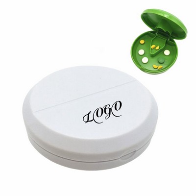 Round Compact Pocket Pill Box With Cutter