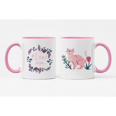 11 oz. White Ceramic Coffee Mug with Pink Colored Inside/Handle - Sublimation