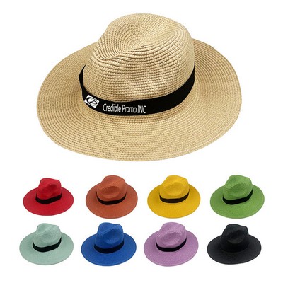 Unisex Travel Straw Panama Hat Summer Wide Brim Straw Hat