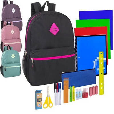 Girls' School Supply Kits in 19 Backpacks - 26 Pieces (Case of 12)