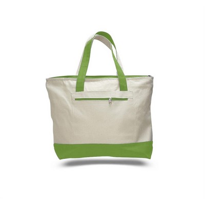 Canvas Zipper Tote Bag (with Color Handles)