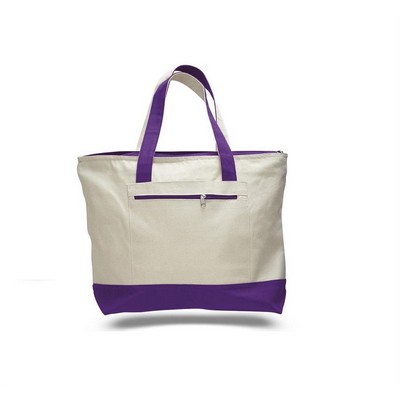 Canvas Zipper Tote Bag (with Color Handles)