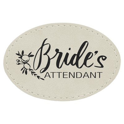 Oval Engraved Patch with Adhesive, White Faux Leather, 3" x 2"