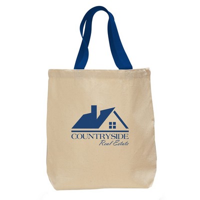 Natural Canvas Tote Bag w/ Colored Webbing Handles