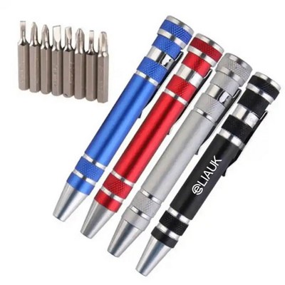 Portable Pocket Pen 8 - In - 1 Screwdriver Bit Set