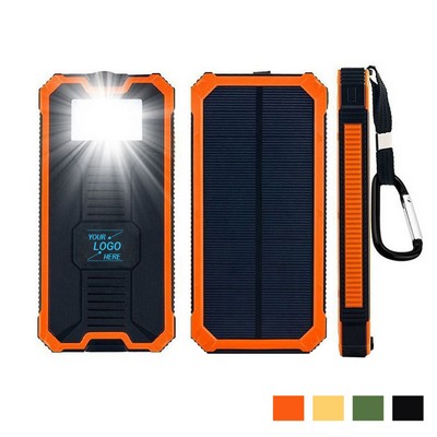 10000mAh Solar Power Bank for Outdoor Camping with Carabiner