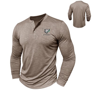 Long Sleeve Tagless Henley Shirt