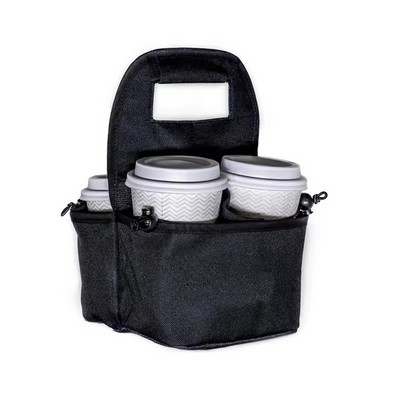 Reusable Coffee Cup Holder 4 Cup Collapsible Tote Bag with Organizer Pockets