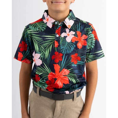 Youth Golf Polo - Jungle Hibiscus