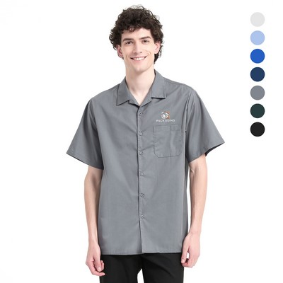 Men's Short Sleeve Woven Shirt-Cuban Collar