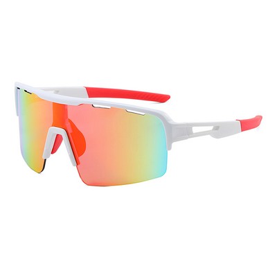 Goggle Sunglasses - Red Mirror Lenses - White and Red Frames