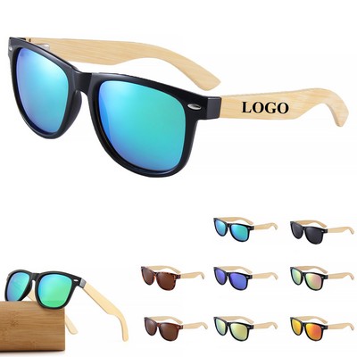 Vintage Oval Frame Bamboo Wood Polarized Sunglasses