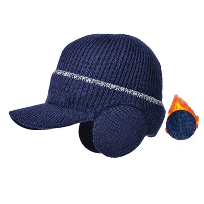 Men's Winter Visor Beanie Hat with Earflaps