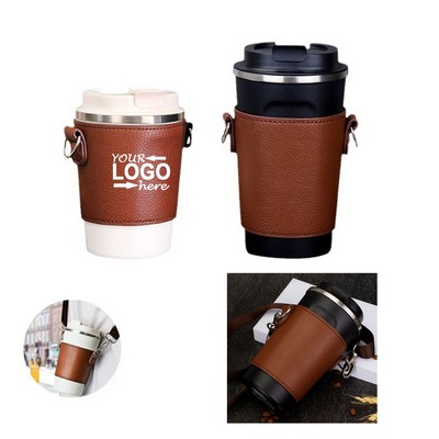 Reusable PU Leather Cup Sleeve With Handle