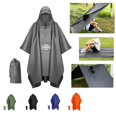 Waterproof Hooded Rain Poncho for Adults with Pocket 3 in 1 Rain Poncho Canopy and Mat