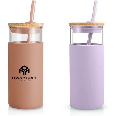 Glass Tumbler Silicone Sleeve Bamboo Lid