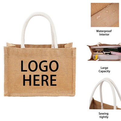 Foldable Burlap Tote with Cotton Rope Handles